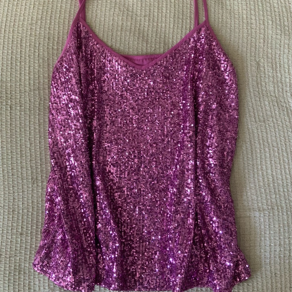 Show Me Your Mumu Pink Sequin Disco Tank Top Blouse Bach Strap Party Cami XXL